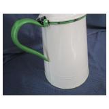 Cream & Green Enamel Coffee Pot