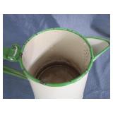 Cream & Green Enamel Coffee Pot