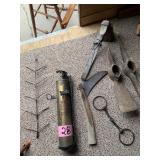Cowbell, hatchet, misc