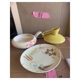 Redwing yellow vase, bowl, plate