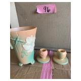 Weller pottery vase, holders