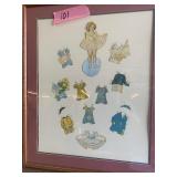 Shirley Temple framed paper clothing lot