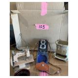 Misc lot, pottery, rw, camera, sewing machine