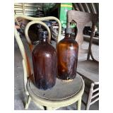 2 vintage brow glass jar bottles