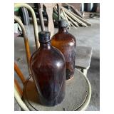 2 vintage brow glass jar bottles