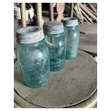3 blue Jars with Lids