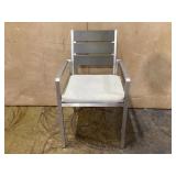 Martha Stewart Bedford Indoor-Outdoor Stackable Patio Dining Armchair with Brushed Woodgrain Aluminum Finish and All-Weather Seat Cushion Martha Stewart Bedford Indoor-Outdoor Stackable Patio Dining Armchair with Brushed Woodgrain Aluminum Finish and All-Weather Seat Cushion