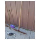 Assortment of outdoor tools, come along & weed fabric. As shown.