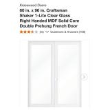Krosswood 60x96 interior white clear glass French doors