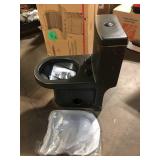 Hanikes 1-Piece 1.1/1.6 GPF Dual Flush Compact Round Toilet in Black Soft Close Seat Included Customer Returns See Pictures
