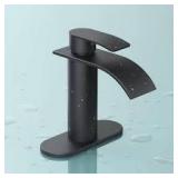 ANZA Single-Handle Bathroom Faucet with Deckplate Included and Spot Resistant in Matte Black    Customer Returns See Pictures
