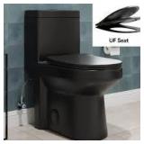 Hanikes 1-Piece 1.1/1.6 GPF Dual Flush Compact Round Toilet in Black Soft Close Seat Included Customer Returns See Pictures