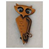 Retro Copper Owl Brooch Signed Kim