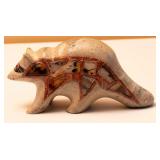Carved Stone Racoon w/ Glass Tile Inlay - Signed