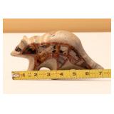 Carved Stone Racoon w/ Glass Tile Inlay - Signed