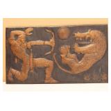 Warrior Fighting Tiger Copper Bas Relief Wall Carving