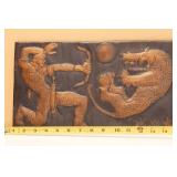 Warrior Fighting Tiger Copper Bas Relief Wall Carving