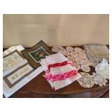 Lot of Doilies, Crocheted Apron & Runners