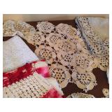 Lot of Doilies, Crocheted Apron & Runners