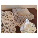 Lot of Doilies, Crocheted Apron & Runners