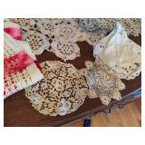 Lot of Doilies, Crocheted Apron & Runners