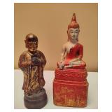 Two Wooden Buddha Figurines