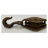Antique 7" Metal Double Wheel Pulley Antique 7" Metal Double Wheel Pulley