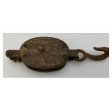 Antique Single Wood Block Pulley Rigging 13" Antique Single Wood Block Pulley Rigging 13"