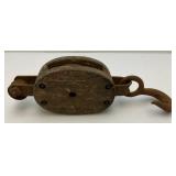 Antique Single Wood Block Pulley Rigging 13" Antique Single Wood Block Pulley Rigging 13"