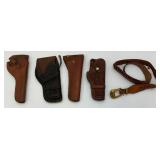 Misc. Vintage Leather Pistol Holsters And One Belt Misc. Vintage Leather Pistol Holsters And One Belt