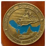 Vintage Commeorative Metal And Wood Wall Plaque Related To The Italian Navy Destroyer ITS Audace D551 Missione Golfo Due  7" x 10"
