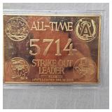 Nolan Ryan "No-Hitters", 5-1-91, Fine Bronze Solid Card (300 Wins 7-31-90/5000 Strikouts 8-22-89)