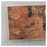 Nolan Ryan "No-Hitters", 5-1-91, Fine Bronze Solid Card (300 Wins 7-31-90/5000 Strikouts 8-22-89)