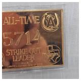 Nolan Ryan "No-Hitters", 5-1-91, Fine Bronze Solid Card (300 Wins 7-31-90/5000 Strikouts 8-22-89)