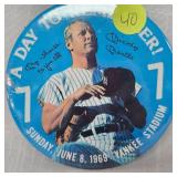 1969 Mickey Mantle Retirement Ceremony Pin-Back Button Cellophane