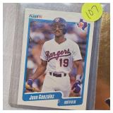 Fleer 1990 Juan Gonzalez, 93 Rod Carew Pure Gold, Marty Cordova Topps Stadium Club, Topps Puckett Rookie Card