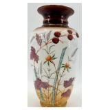 Hand-Painted Bristol Glass Vase with Floral and Berry Design