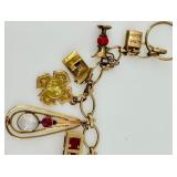 Gold Charm Bracelet with Assorted Vintage Charms and Enamel Accents including 14K and 10K