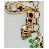 Gold Charm Bracelet with Assorted Vintage Charms and Enamel Accents including 14K and 10K