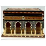 Ukrainian Moorish Style Inlaid Wooden Jewelry Box with Red Velvet Lining