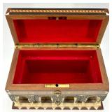 Ukrainian Moorish Style Inlaid Wooden Jewelry Box with Red Velvet Lining