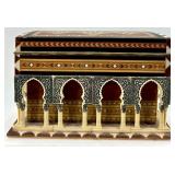 Ukrainian Moorish Style Inlaid Wooden Jewelry Box with Red Velvet Lining