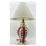 Ukrainian Ceramic Table Lamp with Red Folk Pattern and Shade