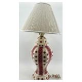 Ukrainian Ceramic Table Lamp with Red Folk Pattern and Shade