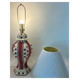 Ukrainian Ceramic Table Lamp with Red Folk Pattern and Shade