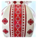 Ukrainian Ceramic Table Lamp with Red Folk Pattern and Shade