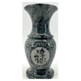 Carved Gray Marble Vase with Asian Motifs