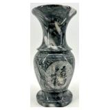 Carved Gray Marble Vase with Asian Motifs