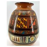 HandcraftedÂ UkrainianÂ Pottery Vase with Colorful Geometric Patterns