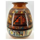 HandcraftedÂ UkrainianÂ Pottery Vase with Colorful Geometric Patterns